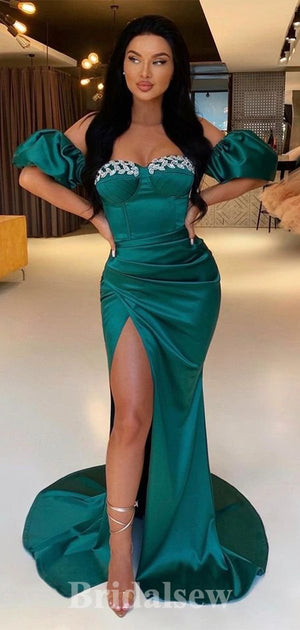Charming Mermaid Satin Modest New Long Slit Elegant Evening Prom Dresses PD1187