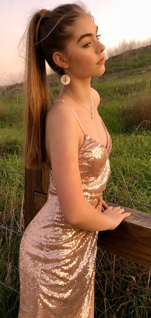 Charming Mermaid Spaghetti Straps Sequin Popular Long Party Evening Prom Dresses PD1358