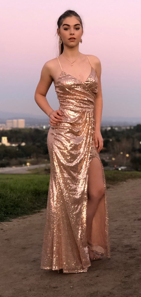 Charming Mermaid Spaghetti Straps Sequin Popular Long Party Evening Prom Dresses PD1358