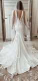 Charming Mermaid V-Neck Satin Unique Long Beach Wedding Dresses WD029