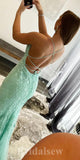 Charming Mint Green Lace Mermaid Spaghetti Straps New Popular Long Party Evening Prom Dresses PD975