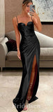 Charming New Black Satin Fashion Elegant Mermaid Formal Long Evening Prom Dresses PD1042