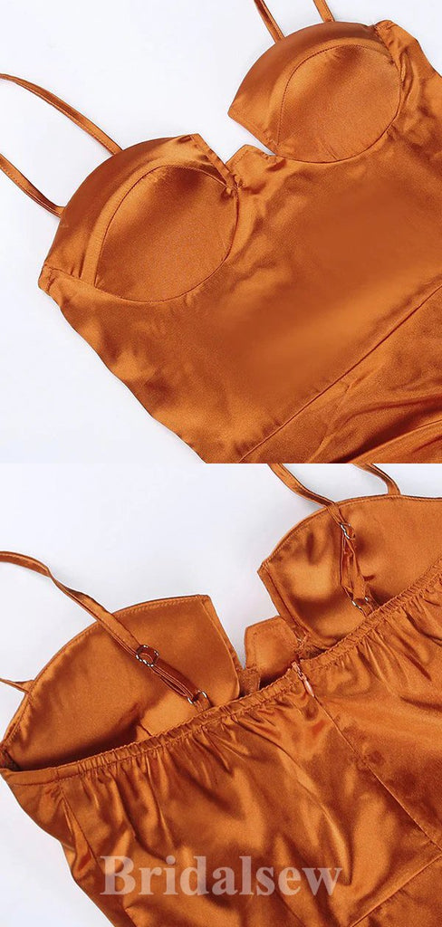 Charming New Burnt Orange Satin Fashion Elegant Mermaid Formal Long Evening Prom Dresses PD1043