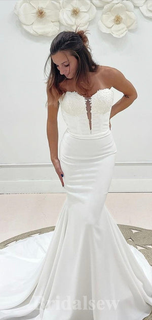 Charming Plus Size Mermaid Classic Fitted Beach Vintage Long Wedding Dresses WD388