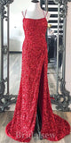 Charming Red Sequin Sparkly Mermaid Stylish Slit Long Party Evening Prom Dresses PD967
