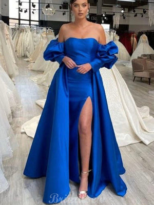 Charming Royal Blue Elegant Satin Party Women Long Evening Prom Dresses PD574