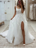 Charming Romantic Lace Square Neck Vintage Wedding Dresses WD052