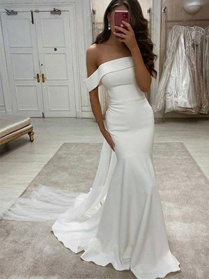 Charming Romantic Simple Mermaid Beach Wedding Dresses WD057