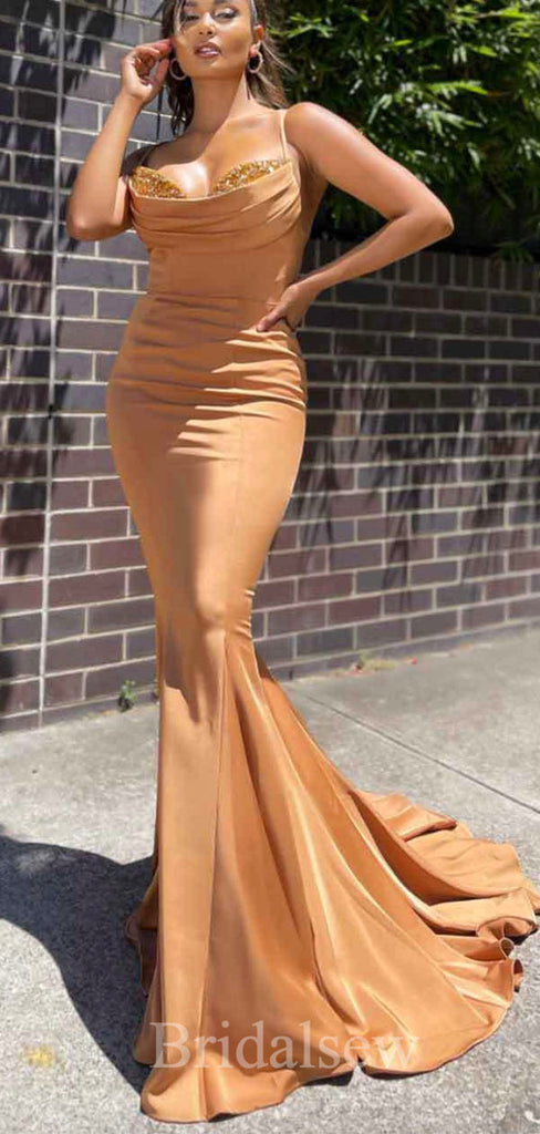 Charming Spaghetti Straps Mermaid Elegant Modest Women Long Evening Prom Dresses PD610