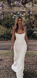 Charming Spaghetti Straps Simple Modest Beach Wedding Dresses WD058