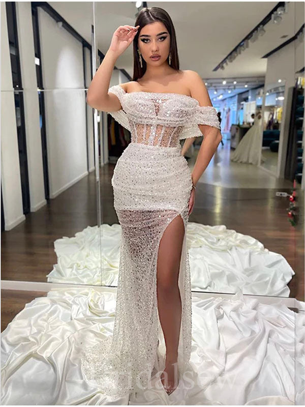 Charming Sparkly Sequin Glitter Mermaid Elegant Modest Women Long Evening Prom Dresses PD614
