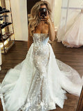Charming Strapless Mermaid Princess Garden Beach Vintage Long Wedding Dresses, Bridal Gown WD443
