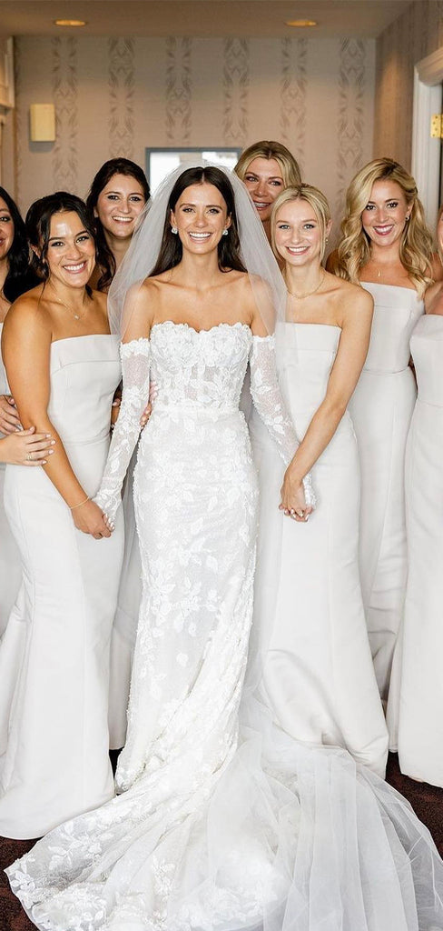 Charming Strapless Modest Popular Plus Size Elegant Long Formal Bridesmaid Dresses BD224