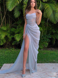 Charming Unique Design Spaghetti Straps Long Evening Prom Dresses with Split PD214