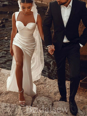 Charming Unique Satin Mermaid Classic Garden Beach Vintage Long Wedding Dresses WD303