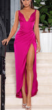 Charming Unique Stylish Hot Pink Modest Satin Best Long Women Evening Prom Dresses PD788