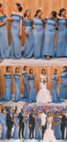 Cheap Blue Mermaid Off the Shoulder Formal Bridesmaid Dresses BD003