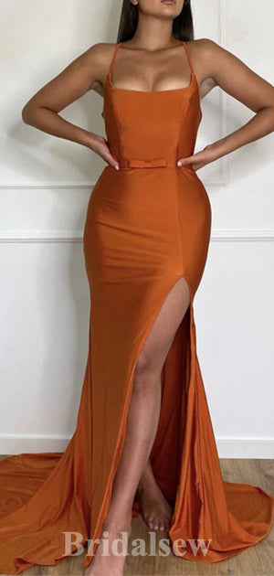 Cheap Burnt Orange Popular Spaghetti Straps Long Elegant Mermaid Modest Prom Dresses PD1155
