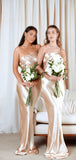 Cheap Champagne One Straps Mermaid Simple Bridesmaid Dresses BD054