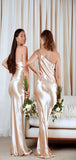 Cheap Champagne One Straps Mermaid Simple Bridesmaid Dresses BD054
