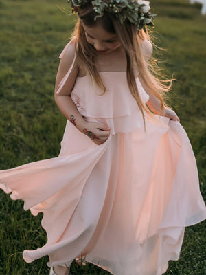 Chiffon Blush Pink Popular Flower Girl Dresses Online FG001