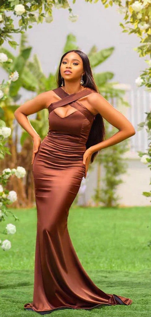 Chocolate Mermaid Unique Design Simple Elegant Long Formal Bridesmaid Dresses BD132