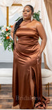 Chocolate Simple Slit Mermaid Plus Size Elegant Long Formal Bridesmaid Dresses BD180