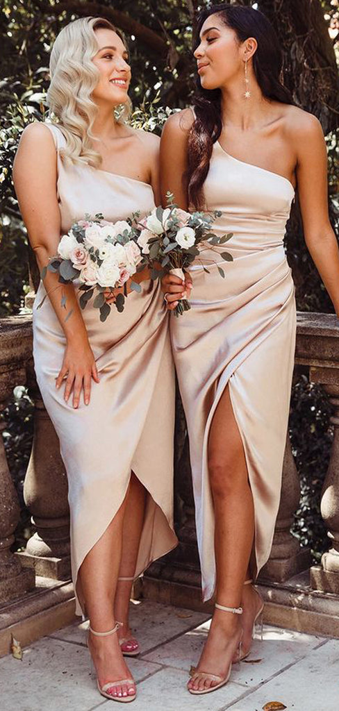 Custom One Shoulder Simple Unique Beach Short Bridesmaid Dresses BD080