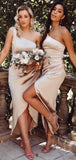 Custom One Shoulder Simple Unique Beach Short Bridesmaid Dresses BD080