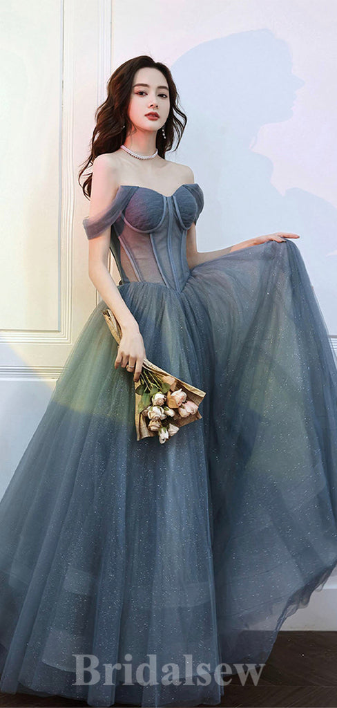 Dark Gray Off the Shoulder Sparkly Princess Modest Popular Long Women Evening Prom Dresses PD816