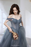 Dark Gray Off the Shoulder Sparkly Princess Modest Popular Long Women Evening Prom Dresses PD816