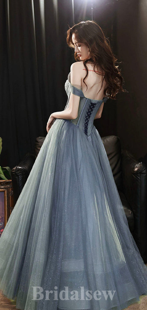 Dark Gray Off the Shoulder Sparkly Princess Modest Popular Long Women Evening Prom Dresses PD816