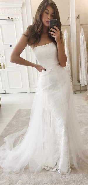 Detachable Unique Lace Strapless Vintage Beach Wedding Dresses WD032