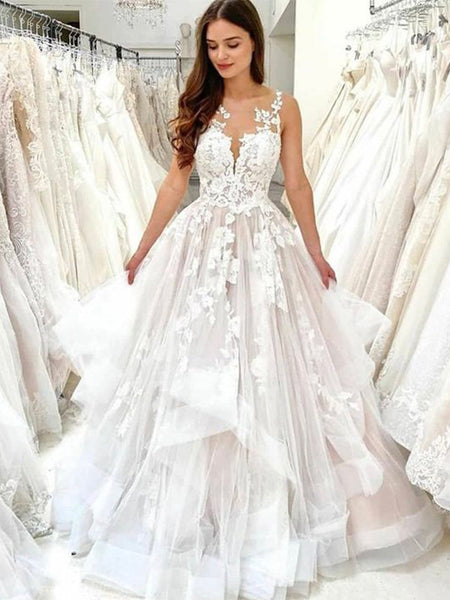 A Line Elegant Long Sleeves Wedding Dress Beach Bridal Gown,DW020 main image 0