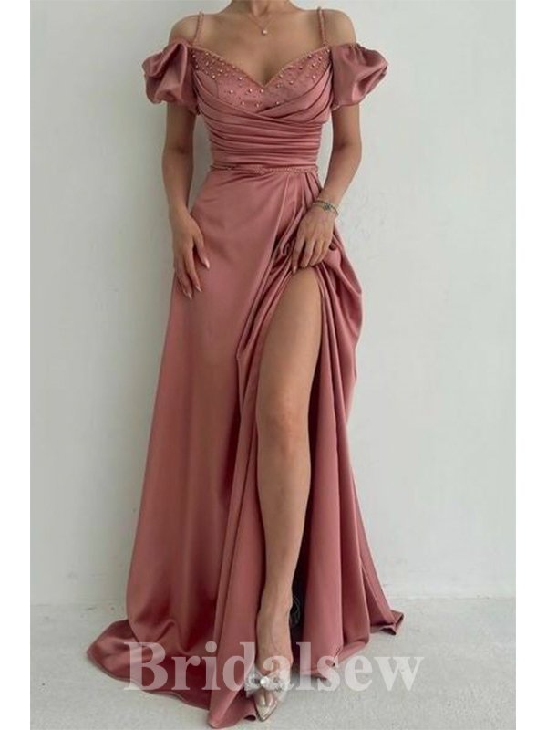 Dusty Pink Mermaid Off Shoulder Pretty Unique Evening Long Prom Dresses PD1145