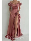 Dusty Pink Mermaid Off Shoulder Pretty Unique Evening Long Prom Dresses PD1145