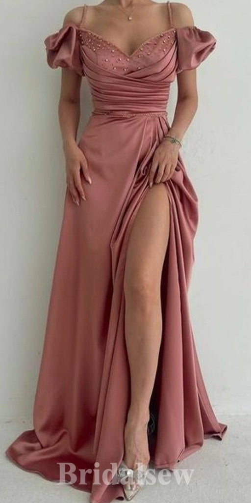 Dusty Pink Mermaid Off Shoulder Pretty Unique Evening Long Prom Dresses PD1145