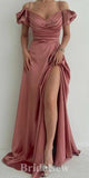 Dusty Pink Mermaid Off Shoulder Pretty Unique Evening Long Prom Dresses PD1145