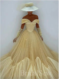 Dusty Yellow Tulle Princess Sparkly Women Long Evening Party Prom Dresses PD569