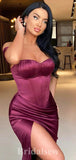 Elegant Best Satin Modest New Long Slit Popular Off Shoulder Evening Prom Dresses PD1188