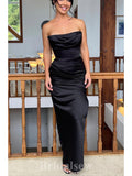 Elegant Black Satin Strapless Mermaid Long Party Women Prom Dresses, Evening Dress PD680