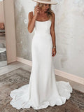 Elegant Mermaid Simple Romantic Custom Beach Vintage Long Wedding Dresses WD282