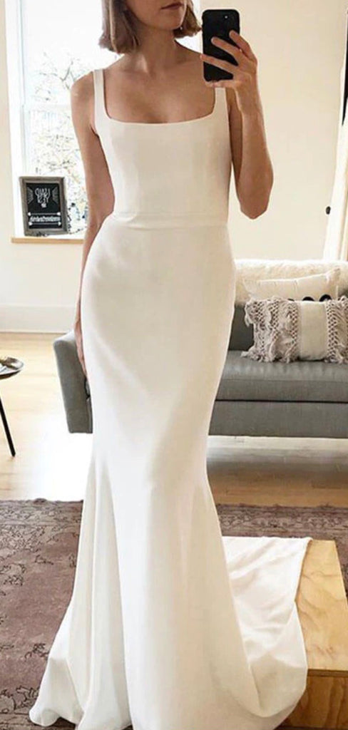 Elegant Mermaid Simple Romantic Custom Beach Vintage Long Wedding Dresses WD282