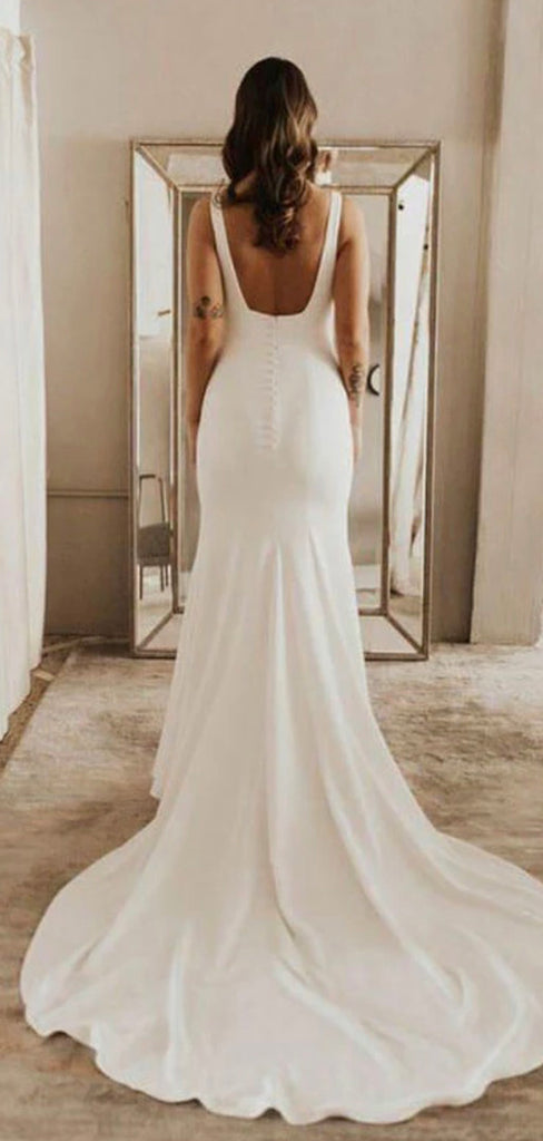 Elegant Mermaid Simple Romantic Custom Beach Vintage Long Wedding Dresses WD282