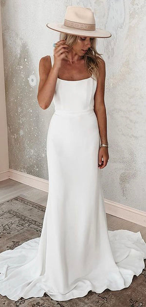 Elegant Mermaid Simple Romantic Custom Beach Vintage Long Wedding Dresses WD282