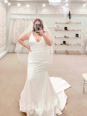 Elegant Plus Size Mermaid Classic Fitted Beach Vintage Long Wedding Dresses WD389