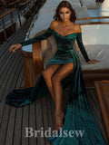 Elegant Sexy Mermaid Green Velvet Long Sleeves Popular Modest Prom Dresses PD1147