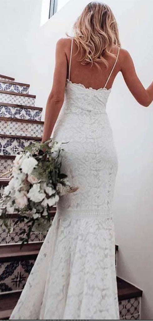 Full Lace Mermaid Spaghetti Straps Vintage Beach Long Wedding Dresses WD271