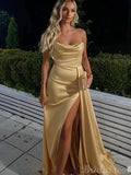 Gold Custom Mermaid Best Elegant Formal Black Girls Slay Satin Evening Long Prom Dresses PD528
