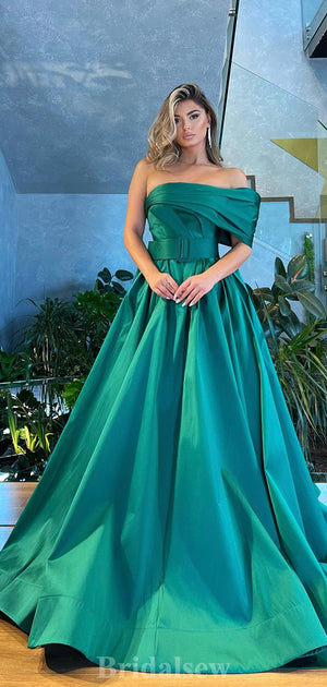 Gorgeous Satin Green A-line One Shoulder Stylish Long Women Evening Prom Dresses PD702